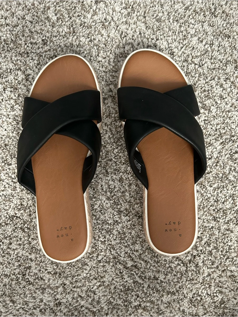 Black Cross-Over Espadrille Slide Sandals - Picture 3 of 4